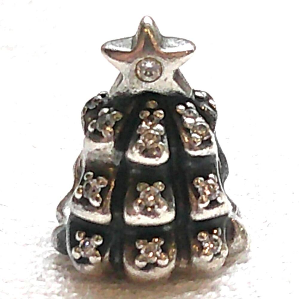 925 Sterling Silver Charm Tree of Lights Clear CZ Christmas Holiday Bead